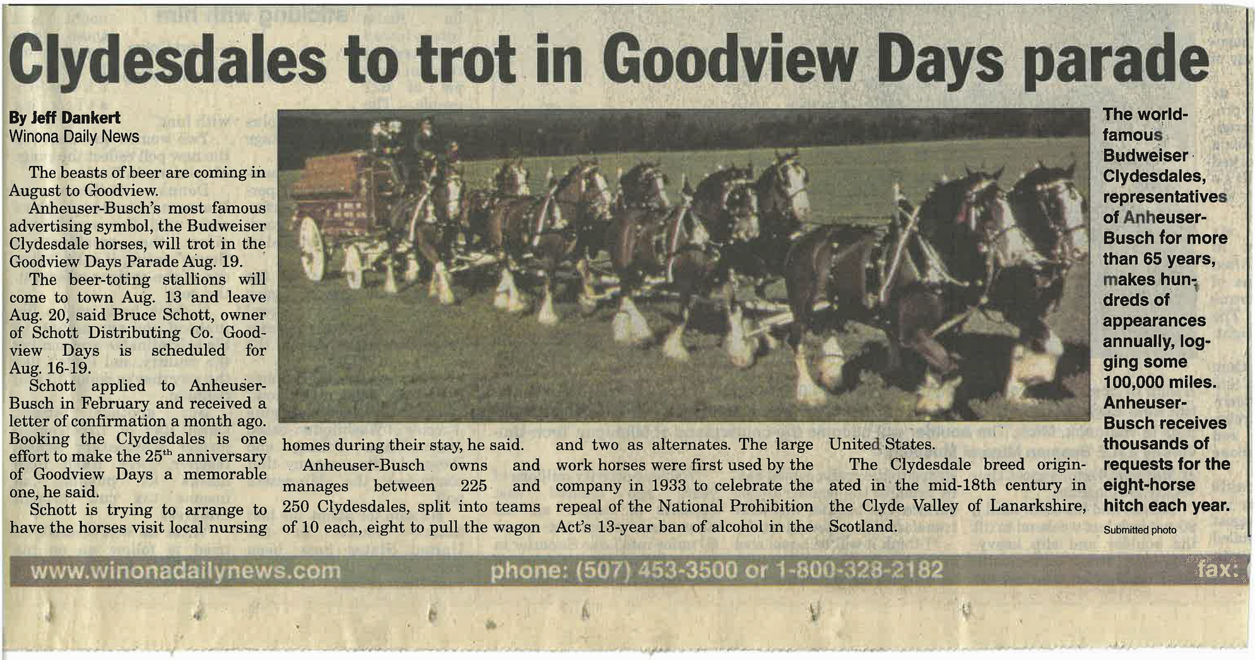 The Budweiser Clydesdales in Goodview, 2001