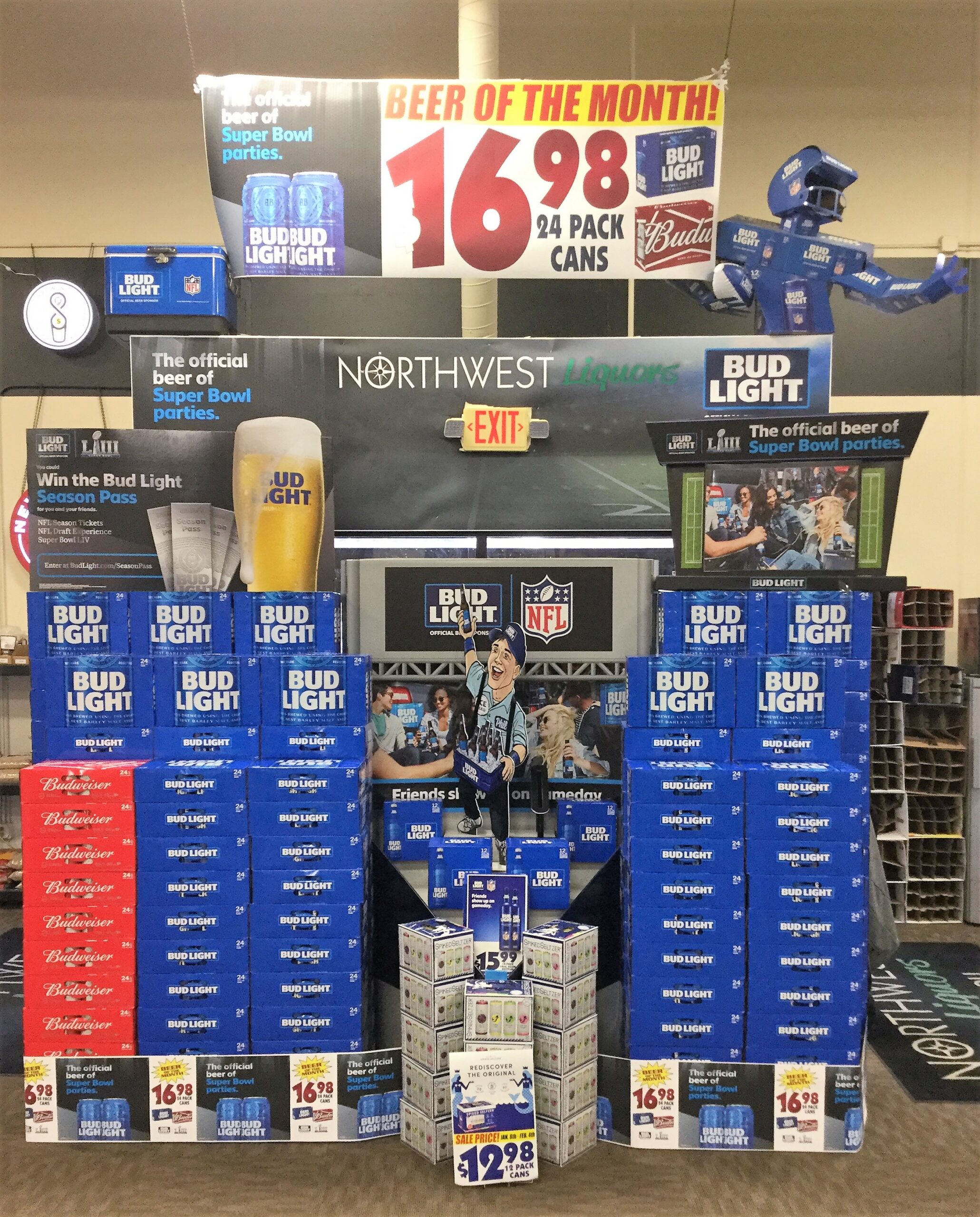 Big game beer display at Northwest Liquor